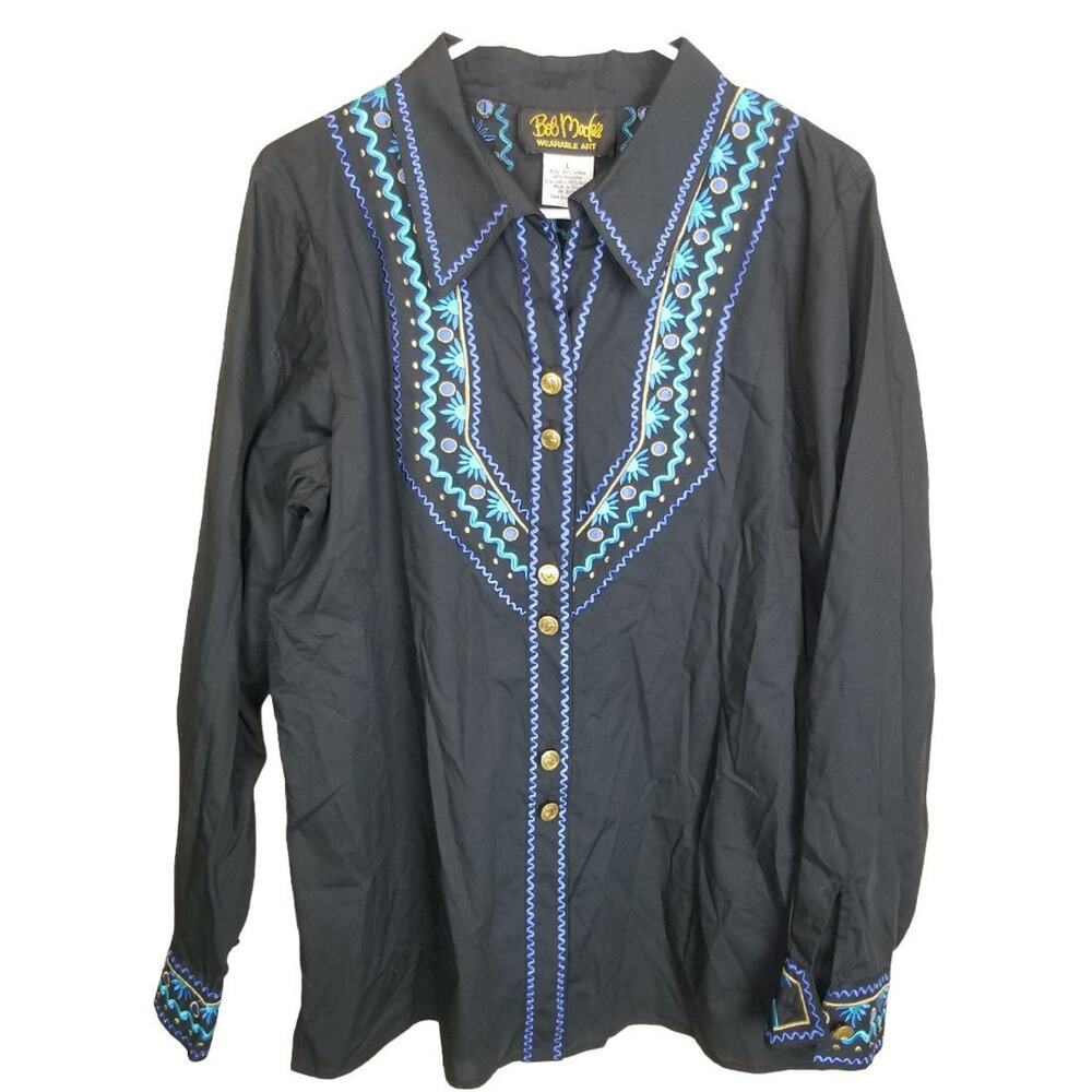 Bob Mackie Wearable Art Womens Embroidered Western Shirt Size L Cowgirl Country